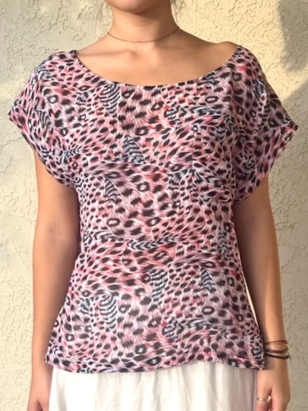 Leopard print silk blouse hand tailored size M
